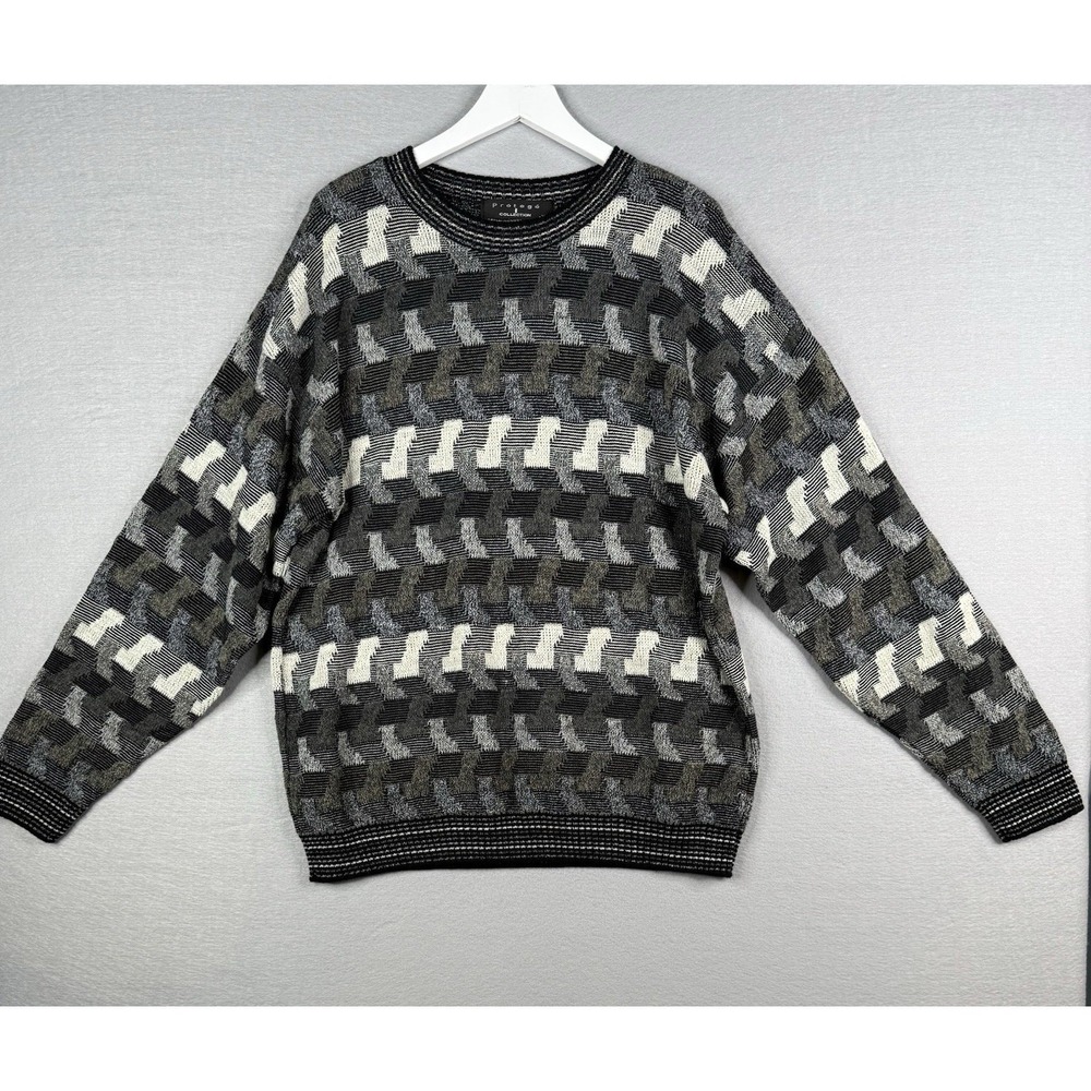 Protege Vintage 90s Men's XL Black Textured Knit Grandpa Sweater USA‎ Cosby